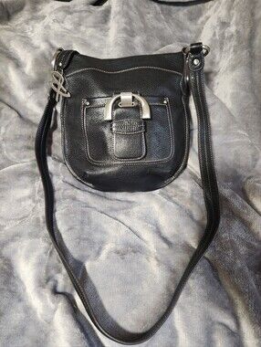 Black Leather Crossbody Bag with Silver Hardware